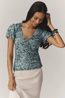 By Anthropologie Short-Sleeve Shirred Mesh Top