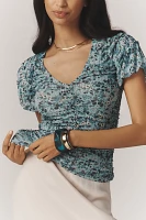 By Anthropologie Short-Sleeve Shirred Mesh Top