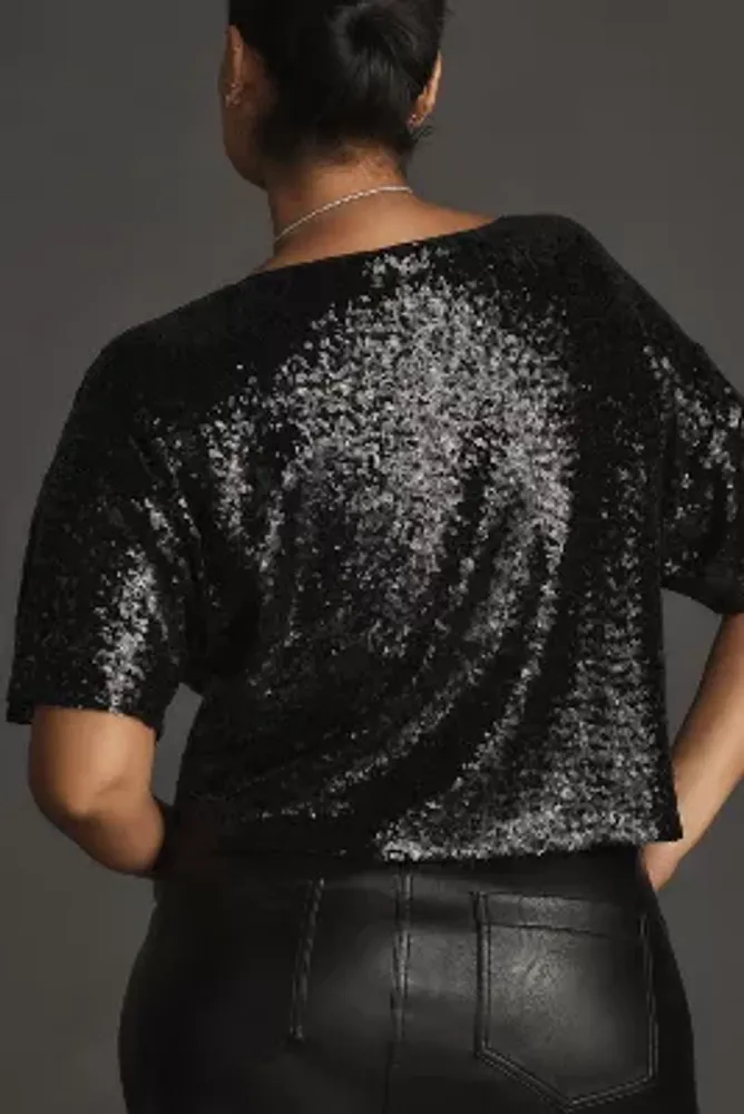 By Anthropologie Sequin Cropped Tee