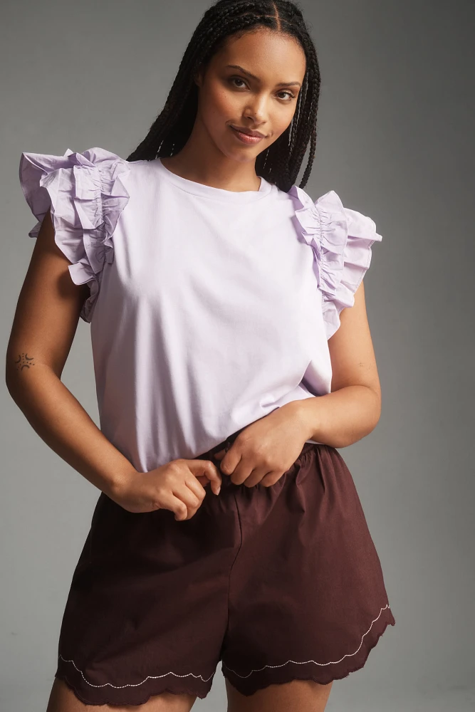 English Factory Plus Mixed Media Ruffle-Sleeve Top