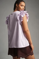 English Factory Plus Mixed Media Ruffle-Sleeve Top