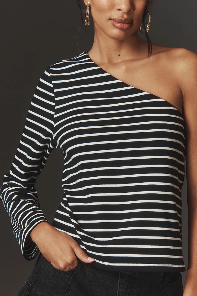 Grey Lab One-Shoulder Striped Top