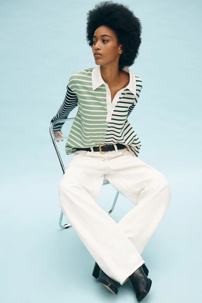 English Factory Long-Sleeve Striped Polo Top