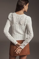 Free the Roses Lace-Sleeve Square-Neck Top