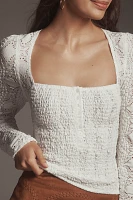 Free the Roses Lace-Sleeve Square-Neck Top