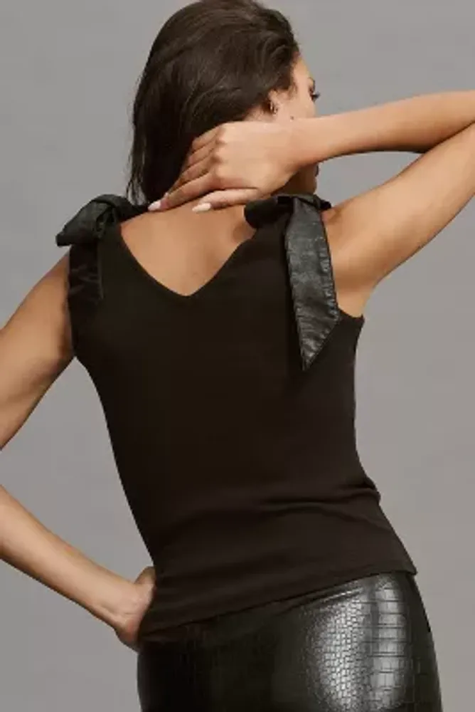 Maeve Faux Leather Bow-Strap Tank