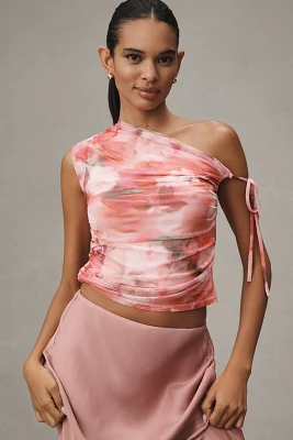 Sarah Hann Floral Mesh One-Shoulder Top