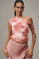 Sarah Hann Floral Mesh One-Shoulder Top