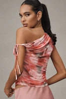 Sarah Hann Floral Mesh One-Shoulder Top