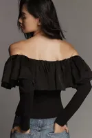 By Anthropologie Off-The-Shoulder Organza Ruffle Top