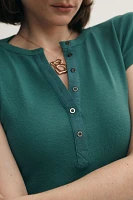 The Andie Ribbed Henley Top by Pilcro: Short-Sleeve Edition