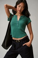 The Andie Ribbed Henley Top by Pilcro: Short-Sleeve Edition