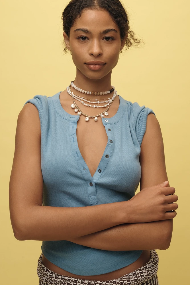 The Andie Ribbed Henley Top by Pilcro: Short-Sleeve Edition