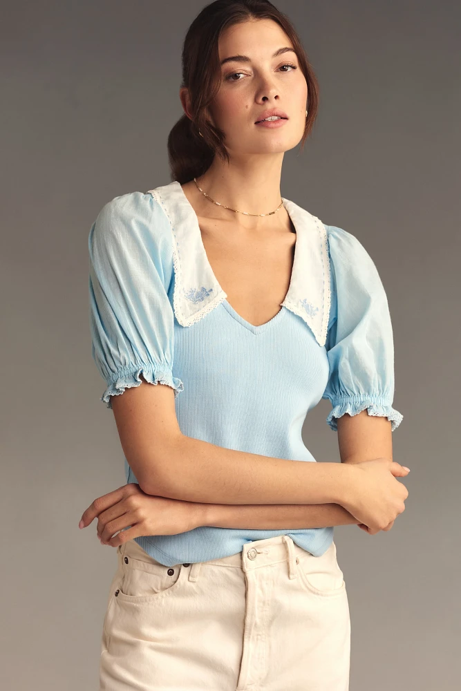 By Anthropologie Short-Sleeve Collared Top