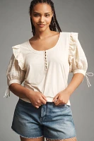 By Anthropologie Embroidered Puff-Sleeve Top