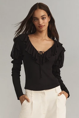 By Anthropologie Long-Sleeve Ruffle Top