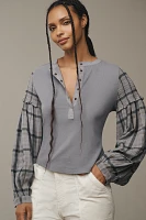 The Andie Ribbed Henley Top by Pilcro: Balloon-Sleeve Edition