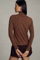 Maeve Printed Long-Sleeve Turtleneck Top