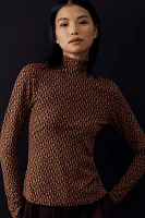 Maeve Printed Long-Sleeve Turtleneck Top