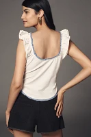 By Anthropologie Sleeveless Ruched & Ruffled Tee