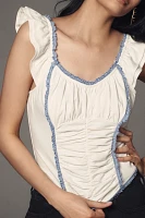 By Anthropologie Sleeveless Ruched & Ruffled Tee