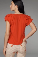 Maeve Scoop-Neck Flounce-Sleeve Tee
