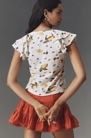 Maeve Scoop-Neck Flounce-Sleeve Tee