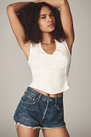 Pilcro Scoop-Neck Ruffle-Edge Seamed Top