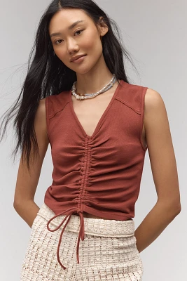 Pilcro V-Neck Sleeveless Ruched Tee