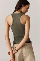 By Anthropologie Ribbed Seamed Deep-V Neck Tank Top