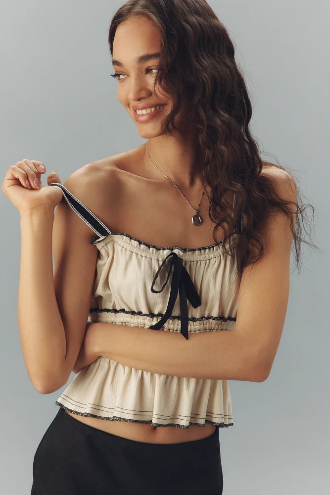 Pilcro Tiered Ruffle-Hem Ruched Tank Top