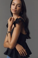 By Anthropologie Cotton Flutter-Sleeve V-Neck Babydoll Top