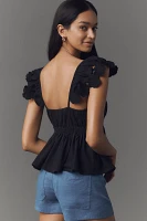 By Anthropologie Cotton Flutter-Sleeve V-Neck Babydoll Top