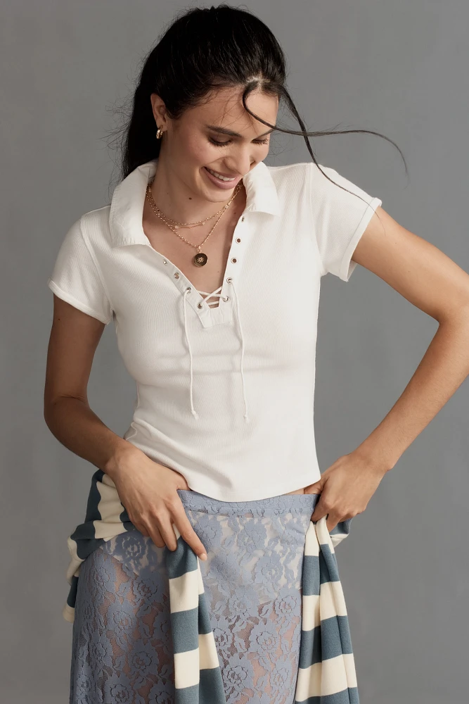 Pilcro Collared Lace-Up Baby Tee