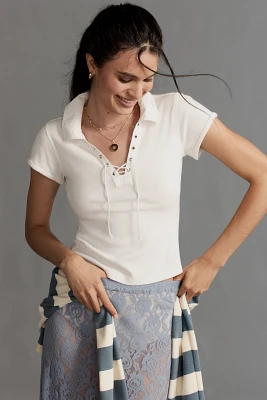 Pilcro Collared Lace-Up Baby Tee