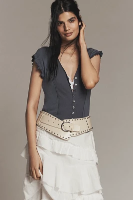 Maeve Short-Sleeve V-Neck Button-Front Top