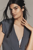 Maeve Short-Sleeve V-Neck Button-Front Top