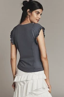 Maeve Short-Sleeve V-Neck Button-Front Top