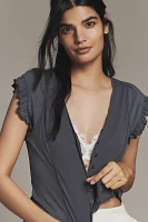 Maeve Short-Sleeve V-Neck Button-Front Top