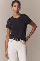 The Bennie Cotton Slub Crew-Neck Grommet Tee by Pilcro