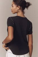 The Bennie Cotton Slub Crew-Neck Grommet Tee by Pilcro