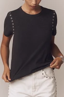 The Bennie Cotton Slub Crew-Neck Grommet Tee by Pilcro