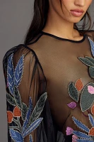 The Layla Long-Sleeve Appliqué Mesh Blouse