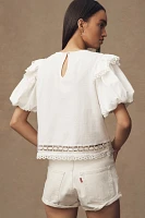 By Anthropologie Puff-Sleeve Cutwork Top