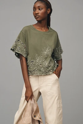 By Anthropologie Boxy Cutwork Tee