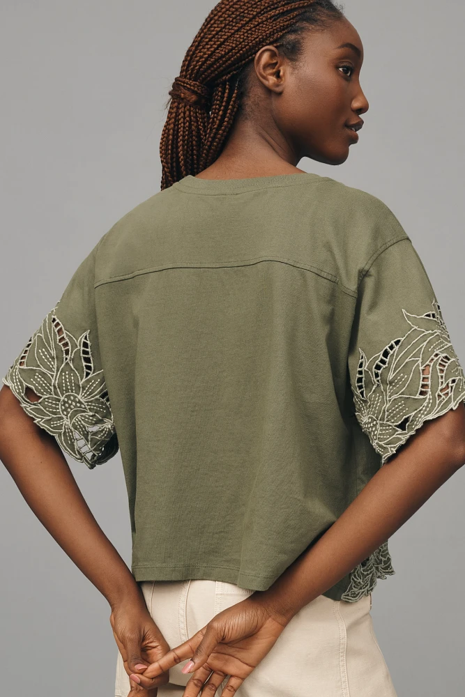 By Anthropologie Boxy Cutwork Tee