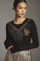 By Anthropologie Long-Sleeve Beaded Appliqué Top