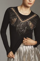 By Anthropologie Long-Sleeve Beaded Appliqué Top