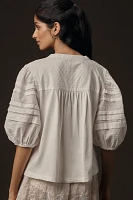 By Anthropologie Puff-Sleeve Swiss Dot Blouse
