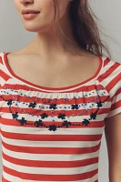 Maeve Embroidered Flowers Scoop-Neck Tee